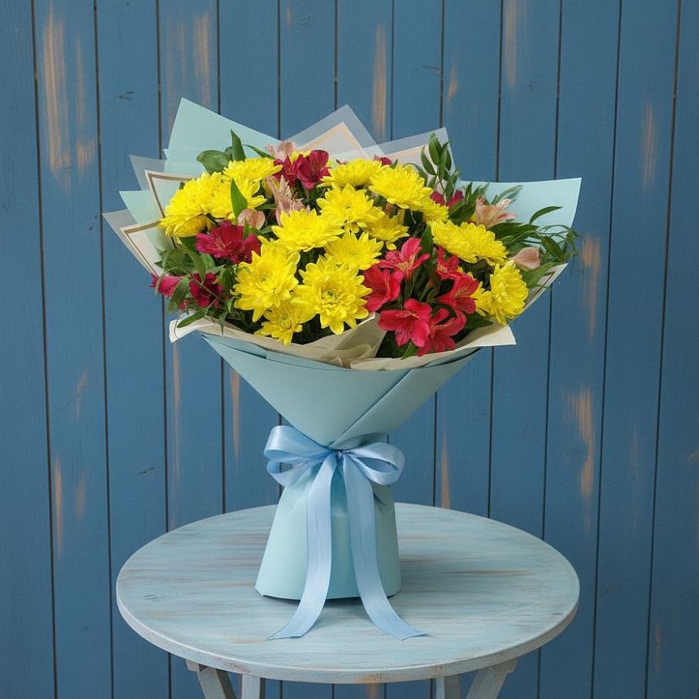 Букет цветов из: Альстромерии и Хризантемы в Видяево