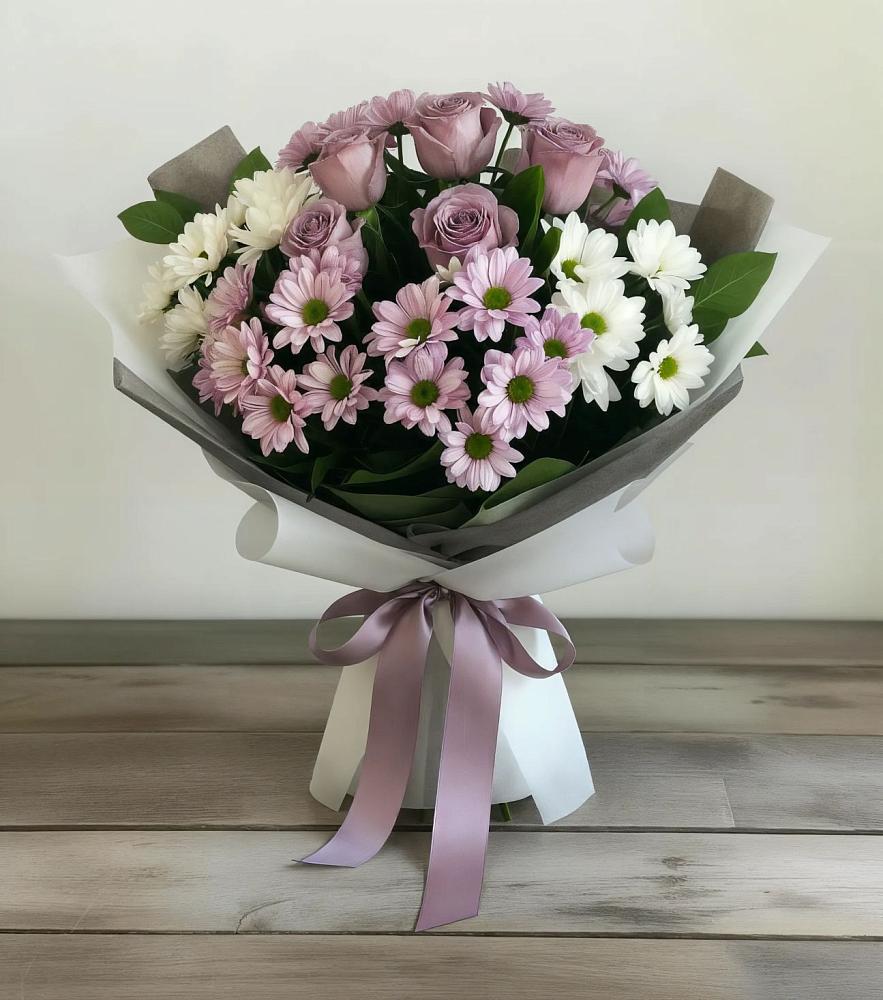 Букет цветов из: Хризантемы и Розы в Видяево