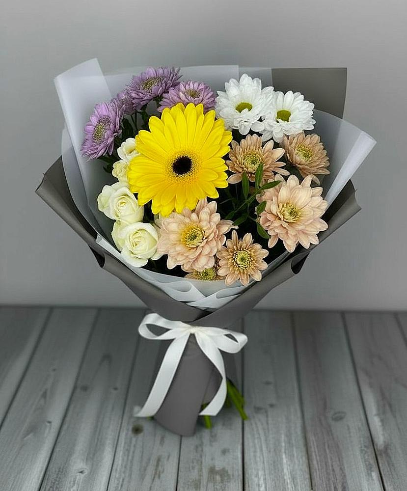 Букет цветов из: Розы, Герберы и Хризантемы в Видяево