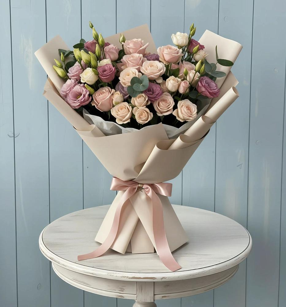 Букет цветов из: Розы и Лизиантусы в Видяево