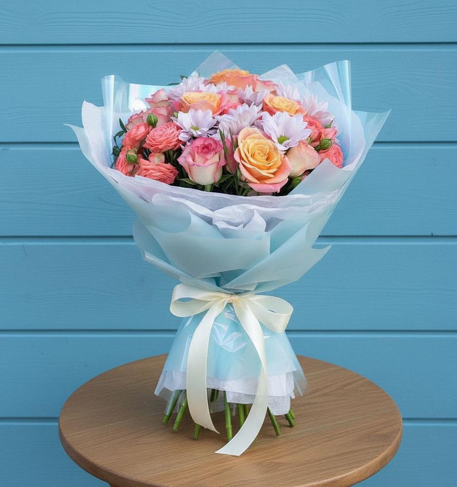 Букет цветов из: Хризантемы и Розы в Видяево